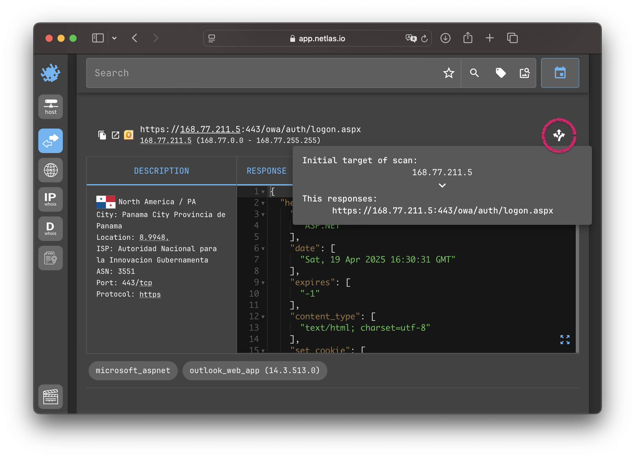 Response captured after redirect
